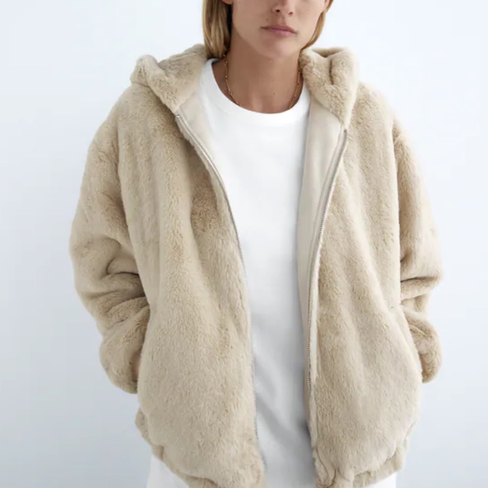 Zara Reversible Faux Fur Bomber Jacket with Hood